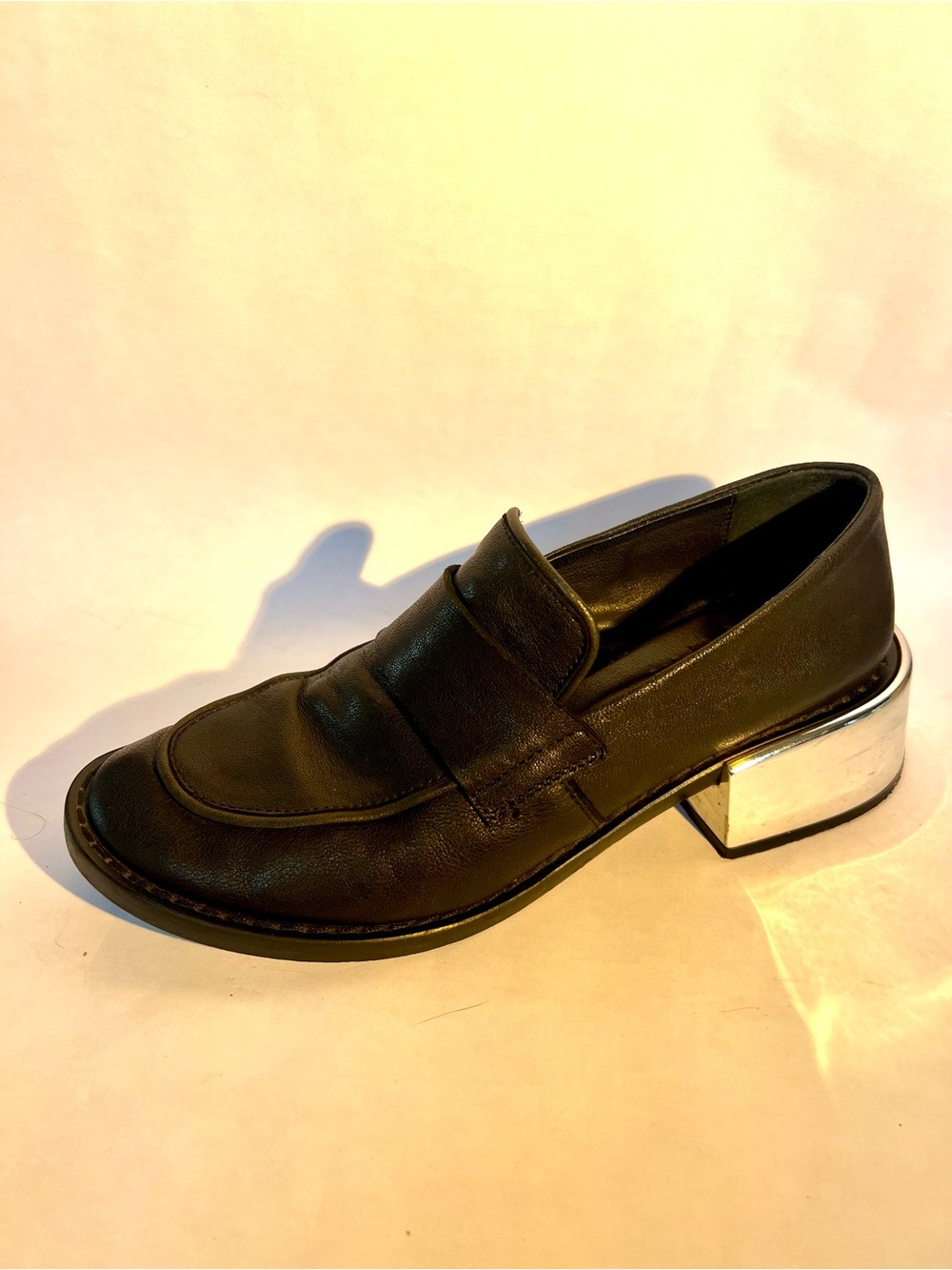 MM6 Maison Margiela Black Leather Loafers Mirror Heel Size 39 (US 9)